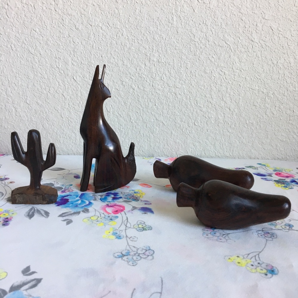 Southwest Ironwood wooden Coyote Cactus and Chile